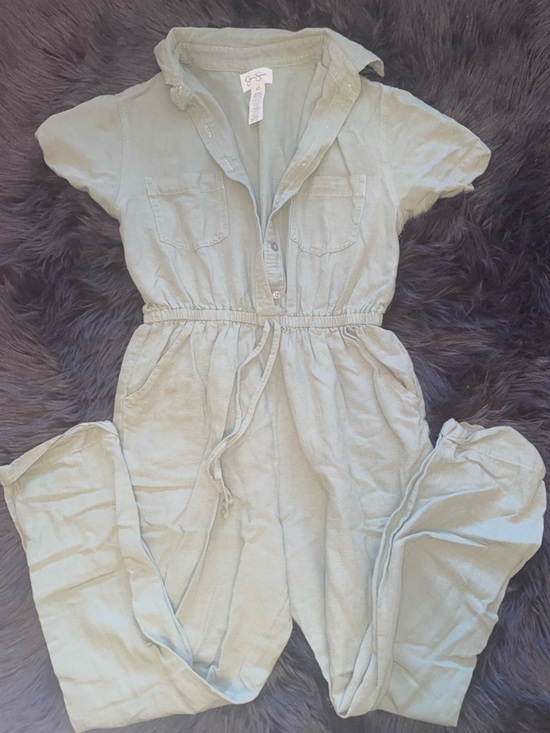 Jessica Simpson Pants - Jessica Simpson Sage Green Button-Front Puff Sleeve Blouse
